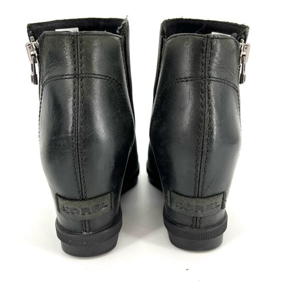 Sorel Women’s 7.5 / 38.5 Black Leather Zip JOAN OF ARCTIC WEDGE II ZIP WP NL3364 - Picture 4 of 9